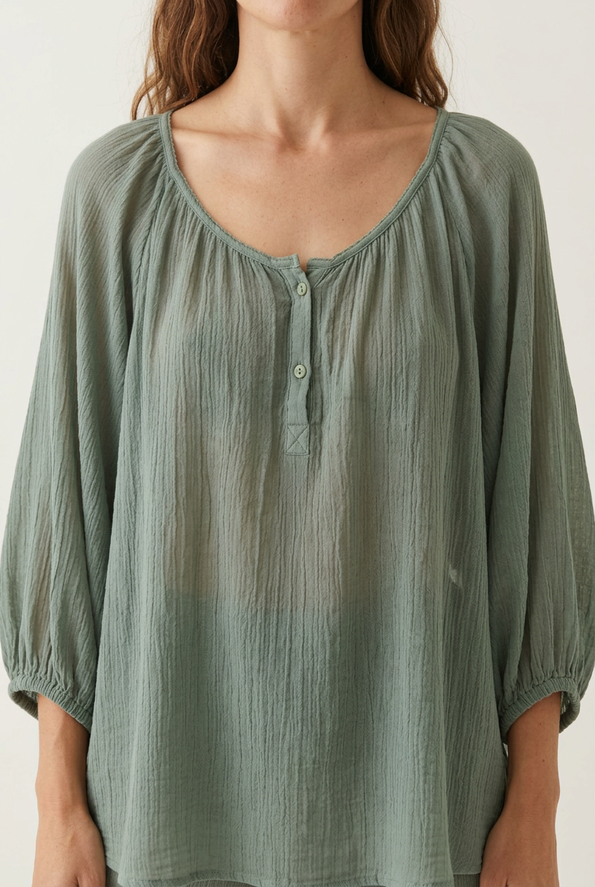 Detalle de la tela y botones de Camisa Luna en verde