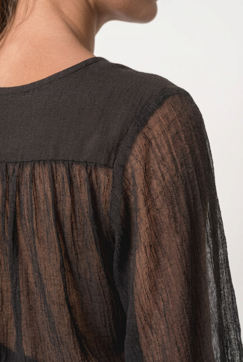 Detalle de la tela de Camisa Luna en negro