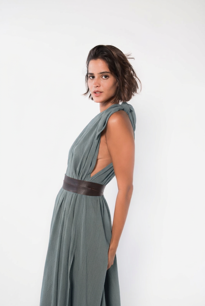 Vestido Nudo Elau celeste, vista tres cuartos
