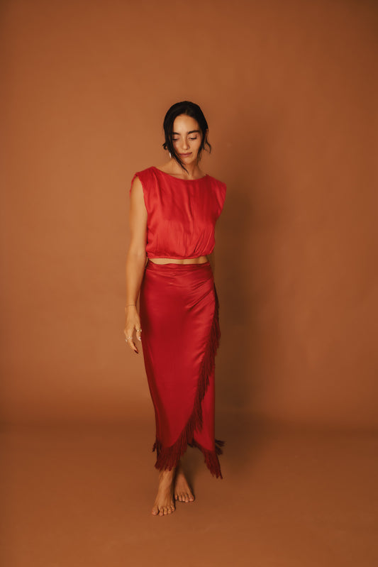 Falda Luz Flecos Silk Rayon